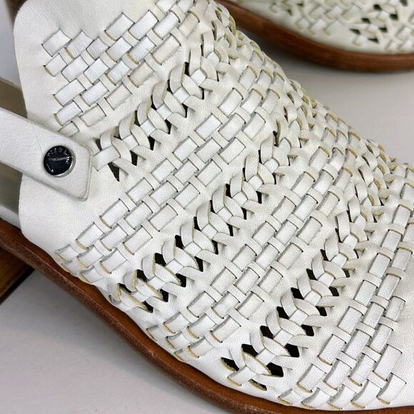 Rag & Bone Wyatt Block Heel Open Toe Leather Sandal Ivory Woven Buckle Sz 38.5 8 - Picture 6 of 12